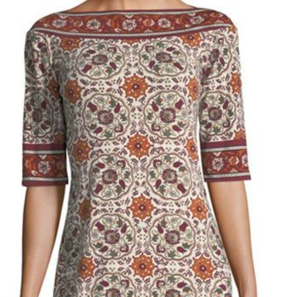 Max Studio Mixed Maroon Rust Flower Print Stretch 3/4 Sleeve XS Dress - Picture 4 of 5